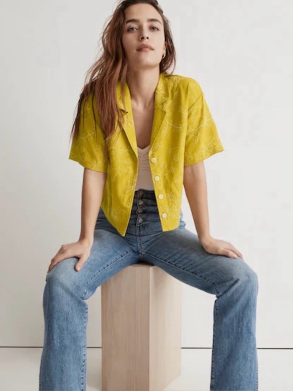 Madewell Mustard Yellow Embroidered Button-Down Shirt